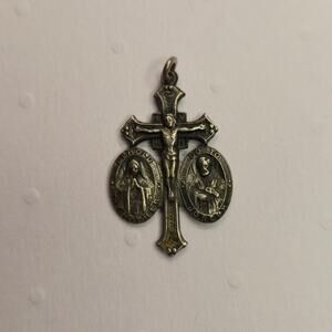 Antique Pardon Crucifix Pendant Medallion St Benedict Miraculous Medal Italy